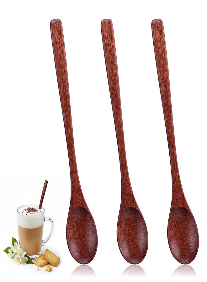 Thrymme 3PCS Long Handle Wooden Coffee Spoons, 7.8 Inch Honey Spoons Wooden with Long Handle for Coffee, Tea & Spice Jars, Padauk Wood Stirring Spoon - Image 1