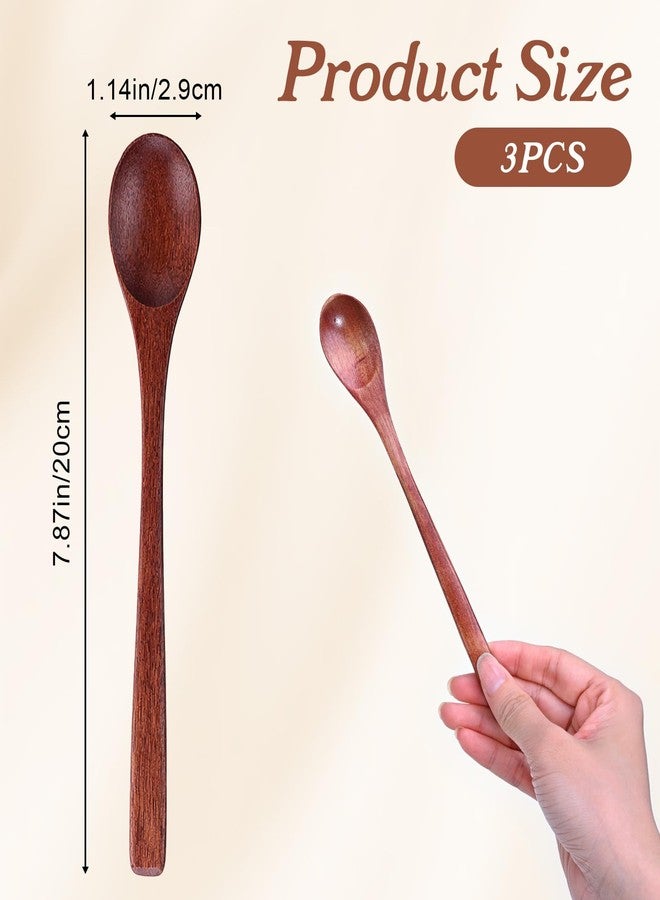 Thrymme 3PCS Long Handle Wooden Coffee Spoons, 7.8 Inch Honey Spoons Wooden with Long Handle for Coffee, Tea & Spice Jars, Padauk Wood Stirring Spoon - Image 2