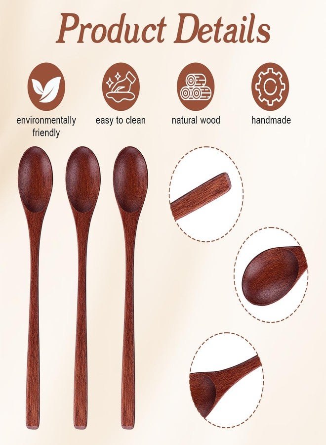 Thrymme 3PCS Long Handle Wooden Coffee Spoons, 7.8 Inch Honey Spoons Wooden with Long Handle for Coffee, Tea & Spice Jars, Padauk Wood Stirring Spoon - Image 3