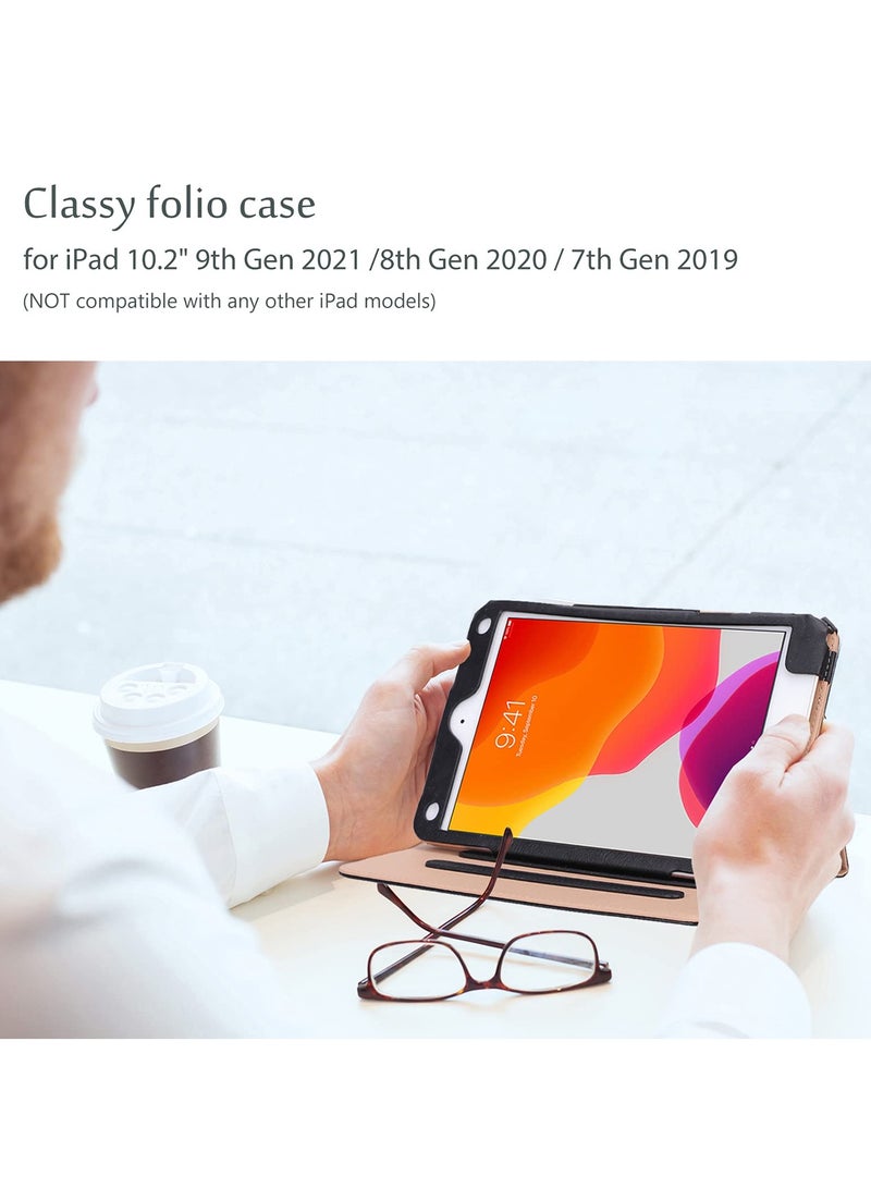 Procases iPad 10.2 Inch Case 2021 9th Generation iPad Case Leather Vintage Stand Folio Cover Protective Case Black - Image 5