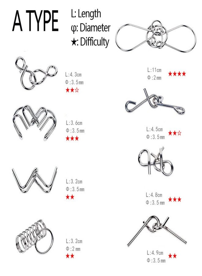 TANCH 16 PCS Type A+B Different Brain Teaser Metal Wire Puzzles IQ Challenge Magic Trick Unlinking & Linking Game Toys for Kids and Adults - Image 4