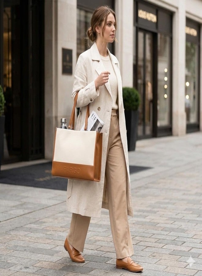 Fargo Mod Tote Bag for Women | Vegan Leather Handbag with 15-Inch Laptop Compartment, RFID Pocket, Smooth Zip & Premium Look | Office, College & Travel Tote | Made in India (Ivory) - Image 3