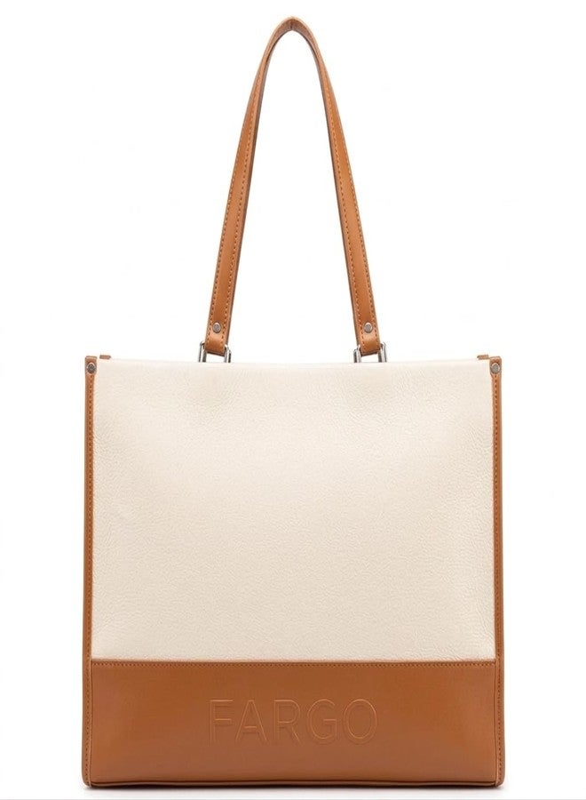 Fargo Mod Tote Bag for Women | Vegan Leather Handbag with 15-Inch Laptop Compartment, RFID Pocket, Smooth Zip & Premium Look | Office, College & Travel Tote | Made in India (Ivory) - Image 1