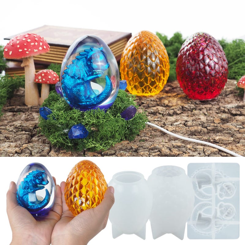 ESEENS 3 Pack Dragon Egg Dinosaur Animal Resin Mold  Resin Casting Silicone Molds for Home Decor  Candle Making Wave Spiral Mold