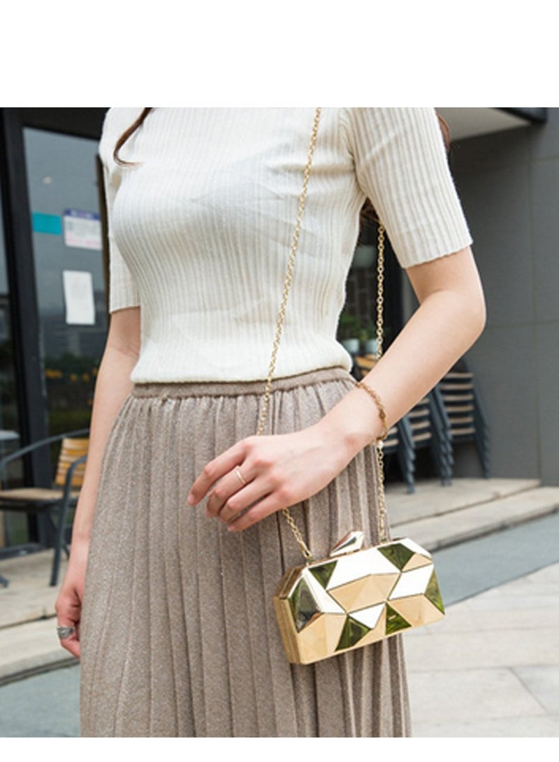 Excefore Women Lattice Pattern Metal Handbag Chain Geometric Evening Clutch Purse - Image 3