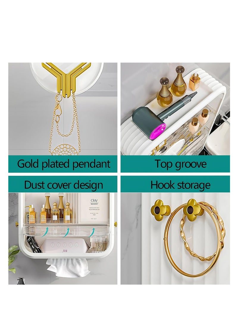 4-tier bathroom storage rack, cosmetics storage rack, wall-mounted cosmetics display cabinet, punch-free skin care product storage rack, large capacity dressing table storage rack, bedroom, bathroom, - Image 3