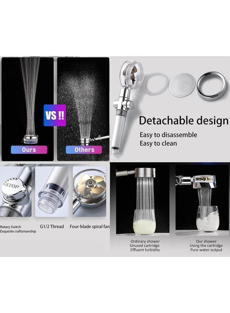 High Pressure Handheld Showerhead with filters Vortex hydro jet Turbo Propeller 360 Degrees Rotating Easy Install(I-Blue) - Image 4