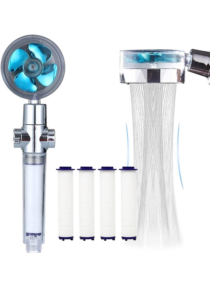 High Pressure Handheld Showerhead with filters Vortex hydro jet Turbo Propeller 360 Degrees Rotating Easy Install(I-Blue) - Image 1