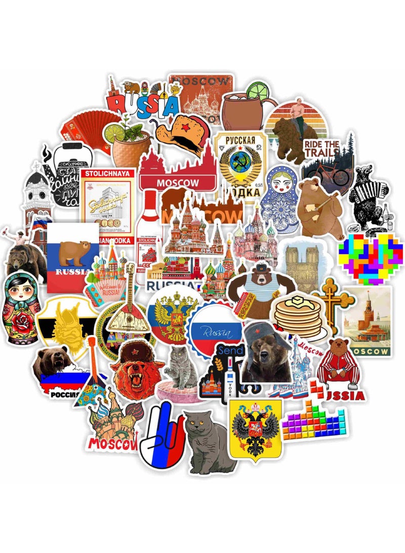50 PCS Russia Stickers Vinyl Waterproof Decals Decor Water Bottles Laptop Luggage Helmet Skateboard Scrapbook Phone Case Gifts for Russian Kids Teens Adults Girls - Image 1