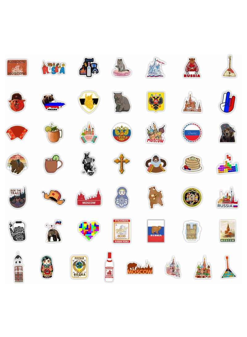 50 PCS Russia Stickers Vinyl Waterproof Decals Decor Water Bottles Laptop Luggage Helmet Skateboard Scrapbook Phone Case Gifts for Russian Kids Teens Adults Girls - Image 3
