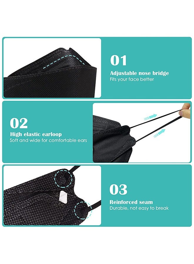 10 Pcs 3D Fish Type KF94 Disposable Face Masks, Individually Wrapped Anti Dust Breathable Mask, Metal Nose Clip Earloop Mouth Cover Facial Mask (Black) - Image 3