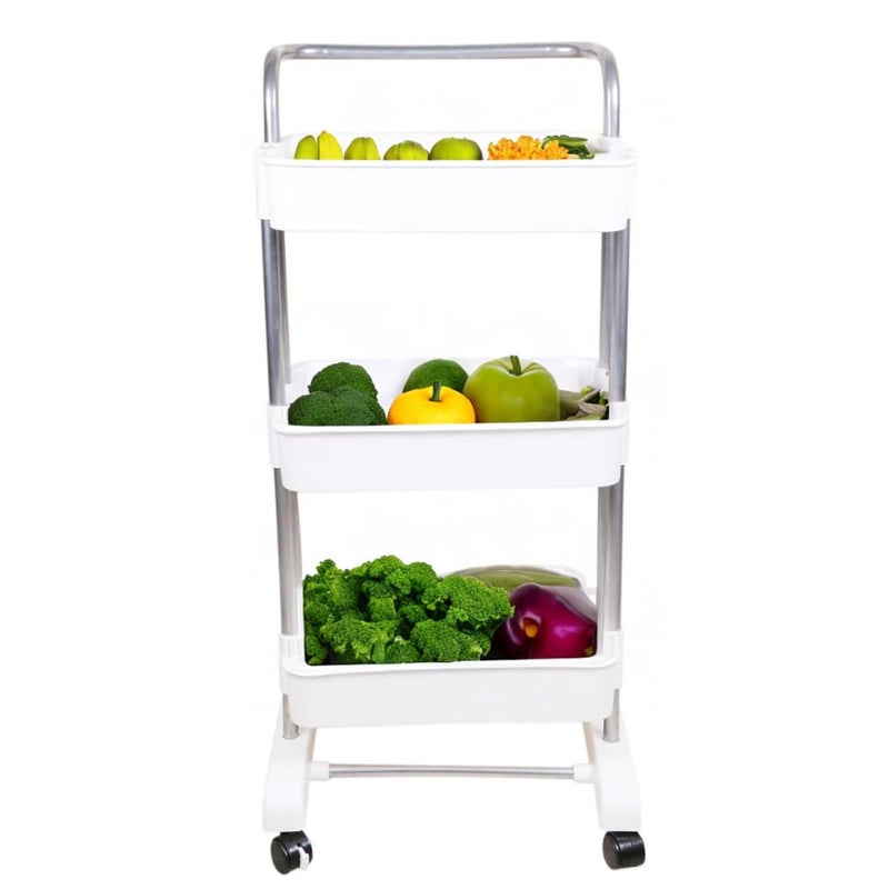 CIPLA PLAST Ciplaplast Multipurpose 3 TierLayers Kitchen Trolley RackShelf Utility Cart with Wheels for Vegetables and Other Stuffs Saving Home Storage Organizer Racks and Self with Wheel White - Image 5
