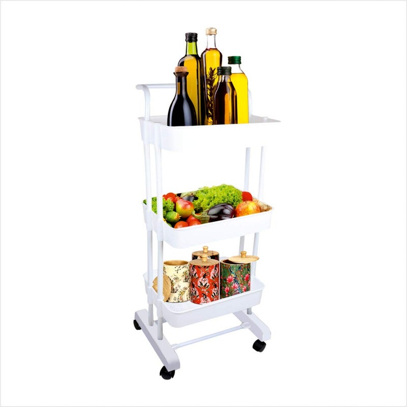 CIPLA PLAST Ciplaplast Multipurpose 3 TierLayers Kitchen Trolley RackShelf Utility Cart with Wheels for Vegetables and Other Stuffs Saving Home Storage Organizer Racks and Self with Wheel White - Image 1