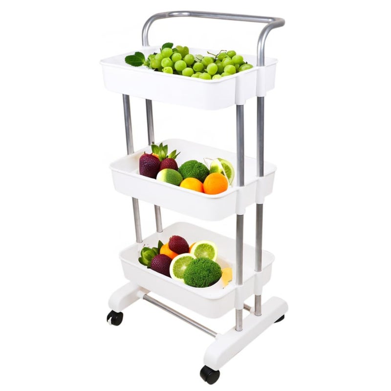 CIPLA PLAST Ciplaplast Multipurpose 3 TierLayers Kitchen Trolley RackShelf Utility Cart with Wheels for Vegetables and Other Stuffs Saving Home Storage Organizer Racks and Self with Wheel White - Image 2