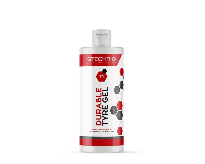 Gtechniq T1 Durable Tyre Gel for Car Tyre Shine, Car Wheel Cleaner Repels Water, Dirt and Grime, Restores Tyre Black Finish, Anti-Sling Formula, 100% Biodegradable, 250ml - Image 1
