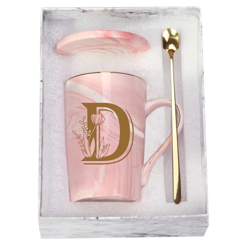 WENSSY Letter D Personalized Initial Mugs with Flower, Letter D Personalized Novelty Coffee Mug, Novelty Letter Coffee Mugs for Women, Bridal Shower Gifts, Women's Initials Gifts Coffee Mug 14 Ounce Pink - Image 1