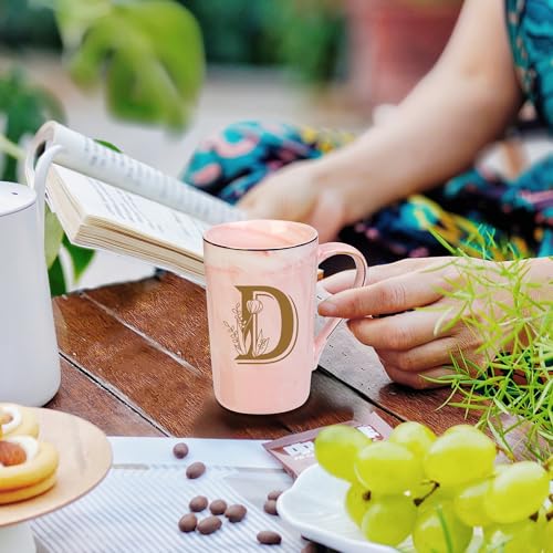 WENSSY Letter D Personalized Initial Mugs with Flower, Letter D Personalized Novelty Coffee Mug, Novelty Letter Coffee Mugs for Women, Bridal Shower Gifts, Women's Initials Gifts Coffee Mug 14 Ounce Pink - Image 3