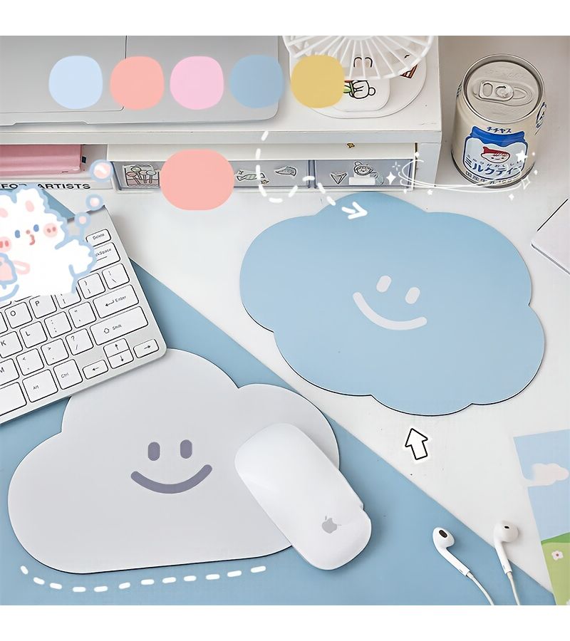 Dark Blue Cloud Shape Mouse Pad With Wrist Rest Support - Image 1