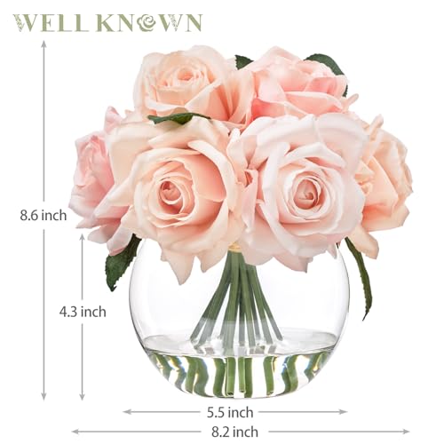WELL KNOWN Artificial Flowers with Vase, Silk Rose Artificial Flowers Table Centerpieces with Faux Water for Home Decoration Fake Roses Flower Arrangements for Table Decor (Pink) - Image 2