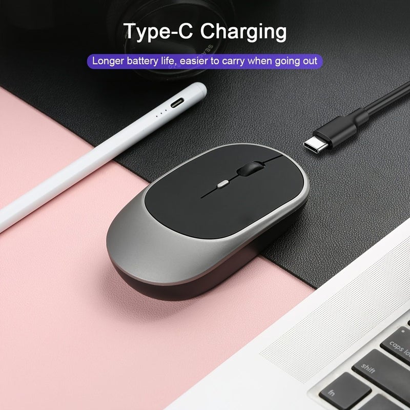 Dual Color Wireless Mouse 2 4G and BT Dual Mode Rechargeable Battery Ergonomic Design Suitable for Both Left And Right Hands Portable Ultra Thin Mouse for Laptops Windows Computers Gaming Office And Entertainment Black - Image 4
