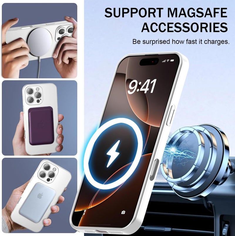 DIZORO Magnetic Case for iPhone 16 Pro Max Case [Compatible with MagSafe][Built-in Camera Lens Protector] Slim Soft Silicone Bumper Shockproof Metallic Luster Back Cover Phone Case (Titanium White.) - Image 4