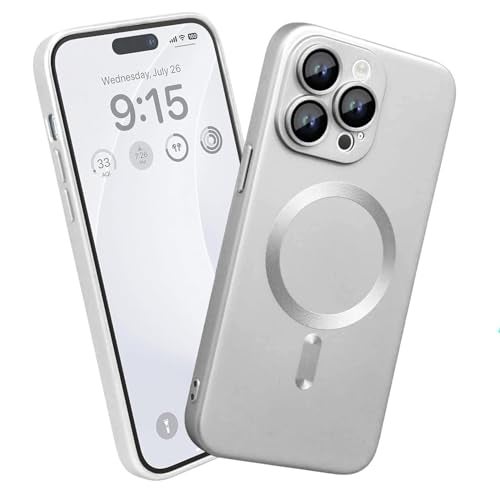 DIZORO Magnetic Case for iPhone 16 Pro Max Case [Compatible with MagSafe][Built-in Camera Lens Protector] Slim Soft Silicone Bumper Shockproof Metallic Luster Back Cover Phone Case (Titanium White.) - Image 1