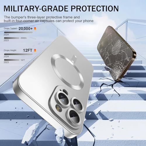 DIZORO Magnetic Case for iPhone 16 Pro Max Case [Compatible with MagSafe][Built-in Camera Lens Protector] Slim Soft Silicone Bumper Shockproof Metallic Luster Back Cover Phone Case (Titanium White.) - Image 5