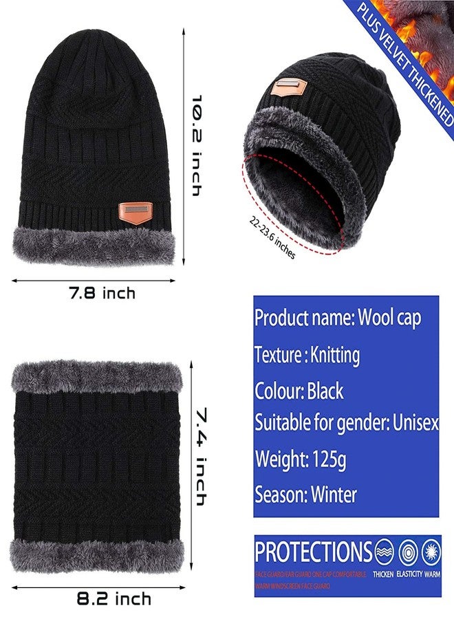 وير سليم قبعات Wearslim الصوفية الفاخرة الدافئة ذات الطابع الكاجوال، قبعة شتوية مع وشاح للرقبة، طقم قبعات ووشاح للرجال والنساء - أسود، مقاس واحد - Image 4