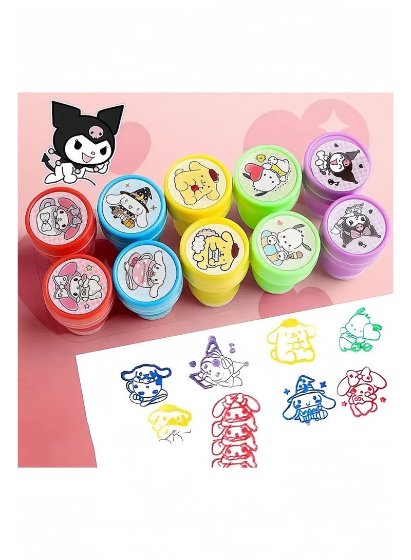 10Pcs Cute Kuromi Stamps for Kids – Self Inking Washable Stamps, Pompompurin Face Seal for Scrapbook, DIY Crafts, Birthday Gift, Party Supplies, Classroom Rewards - Image 5