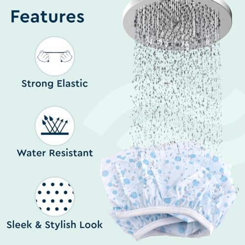 GUBB Dotted Printed Reusable Shower Cap for Men and Women (White) - Stylish and Waterproof Hair Protection with Elastic Band for a Luxurious and Hassle-Free Shower Experience - Image 3
