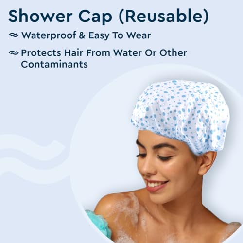 GUBB Dotted Printed Reusable Shower Cap for Men and Women (White) - Stylish and Waterproof Hair Protection with Elastic Band for a Luxurious and Hassle-Free Shower Experience - Image 4