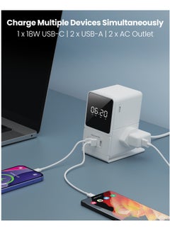 Moxedo Moxedo Multi- Function 3250W Desktop Charging Hub 2 AC Socket and 3 USB Ports Power Strip 20W USB-C Port 18W QC Port with Wireless Bluetooth Speaker Digital Alarm Clock  - Image 4