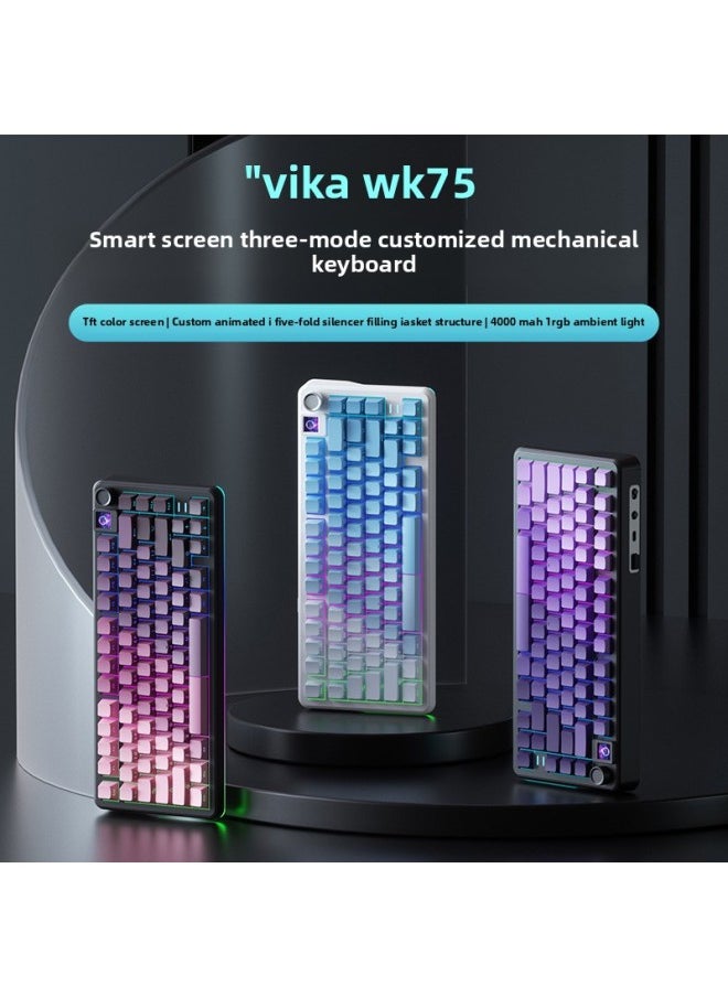 Generic - Vika WK75 Three-mode Mechanical Keyboard Bluetooth Wireless Wired GASKET Structure Hot Plug Notebook CF Game-Color:[upgraded Version] Blackberry Side Engraving-moon White Axis-4000mah - Image 1