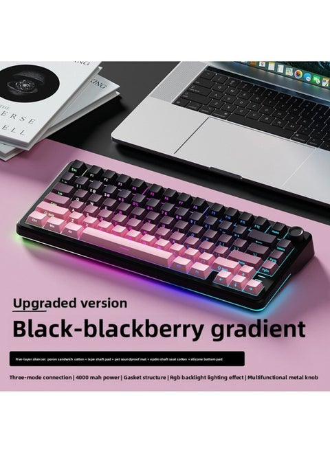 Vika WK75 Three-mode Mechanical Keyboard Bluetooth Wireless Wired GASKET Structure Hot Plug Notebook CF Game-Color:[upgraded Version] Blackberry Side Engraving-moon White Axis-4000mah