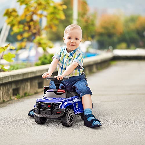Aosom Kids Push Ride On Car with Working PA System and Horn Police Truck Style FoottoFloor Sliding Car for Boys and Girls with UnderSeat Storage for 18 Months to 5 Years Old Blue - Image 5