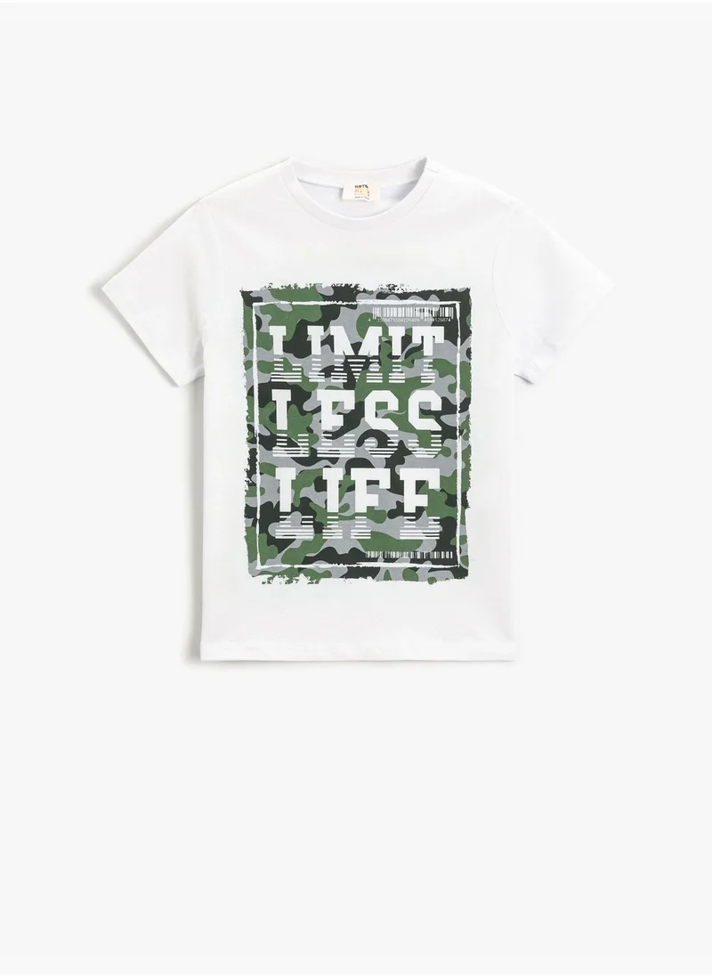 كوتون Printed Short Sleeve T-Shirt Crew Neck Cotton