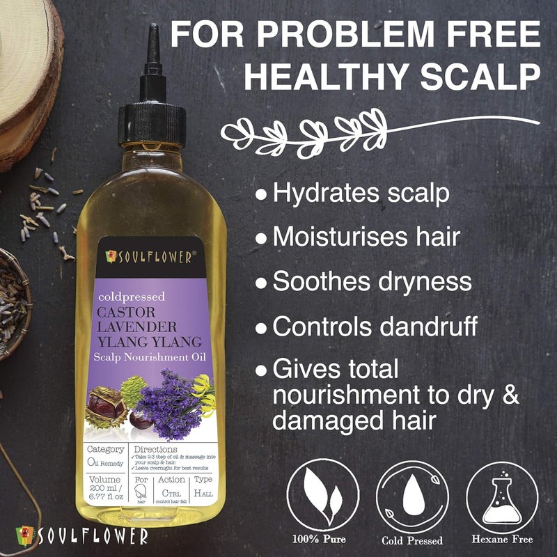 Soulflower Scalp Nourishment Hair Oil With Blend Of Castor, Lavender, Ylang Ylang Oil For Hair Fall Control, Scalp, Hair Nourishment - 100% Pure, Organic, Natural Cold Pressed Oil - 6.77 Fl.Oz - Image 3