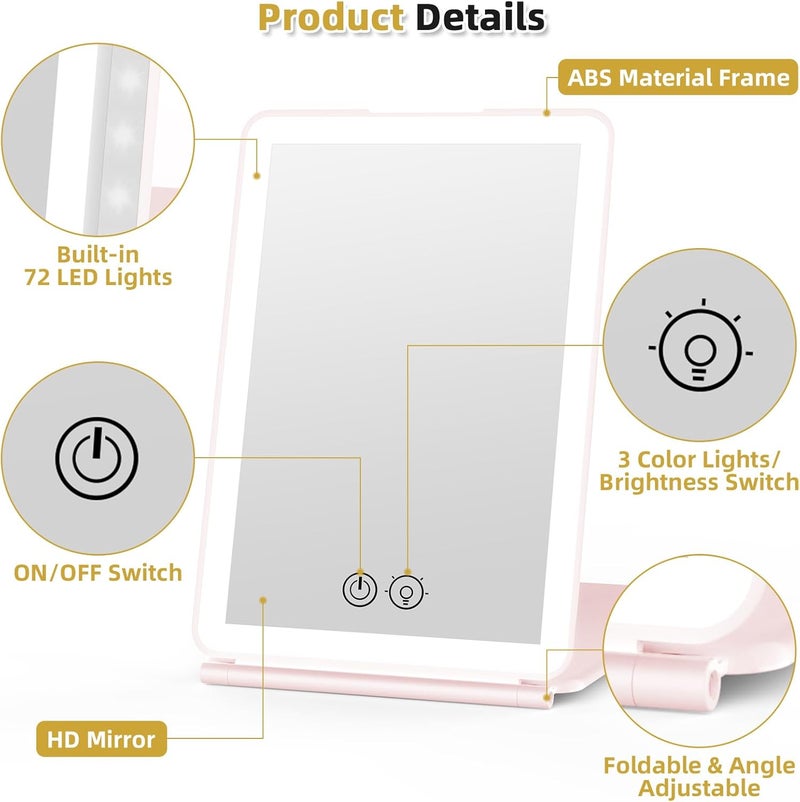 WEILY Make-up Mirror with Lighting, 5x Magnification, 3 Colours, Dimmable Touchscreen, USB Rechargeable Make Up Mirror for Travel (Pink) - Image 5
