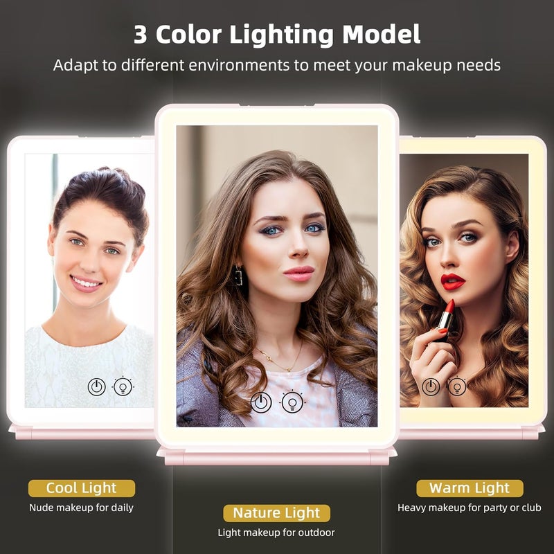 WEILY Make-up Mirror with Lighting, 5x Magnification, 3 Colours, Dimmable Touchscreen, USB Rechargeable Make Up Mirror for Travel (Pink) - Image 3