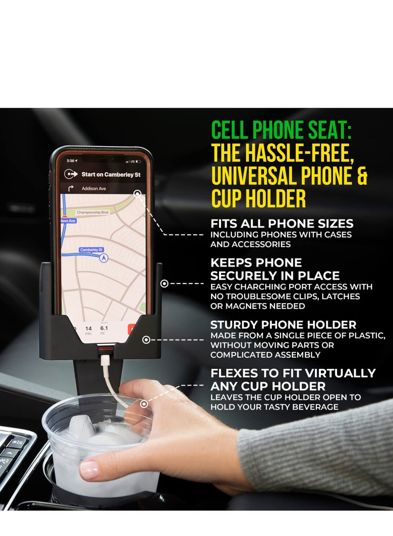 Cell Phone Holder for Car Cup Holder, Phone Mount Design Doesn’t Block Cup Holder, Charging Ports, Vents, Fits All Phones, Black Color, Easy Installation, Cell Phone Seat(Black 2Pcs) - Image 4