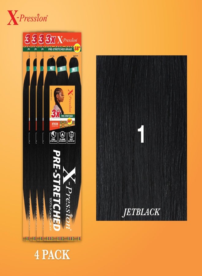 Sensationnel X-pression prestretched braiding hair - 3x braid 58 inch all kanekalon flame retardant synthetic braid for box braids and twists (4 pack, 1 JETBLACK) - Image 2