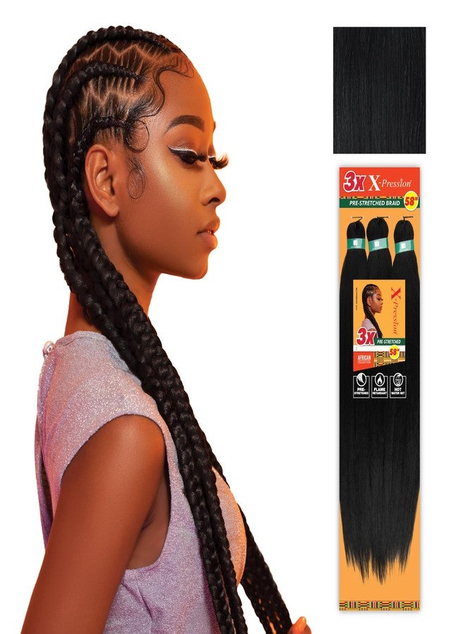 Sensationnel X-pression prestretched braiding hair - 3x braid 58 inch all kanekalon flame retardant synthetic braid for box braids and twists (4 pack, 1 JETBLACK) - Image 1