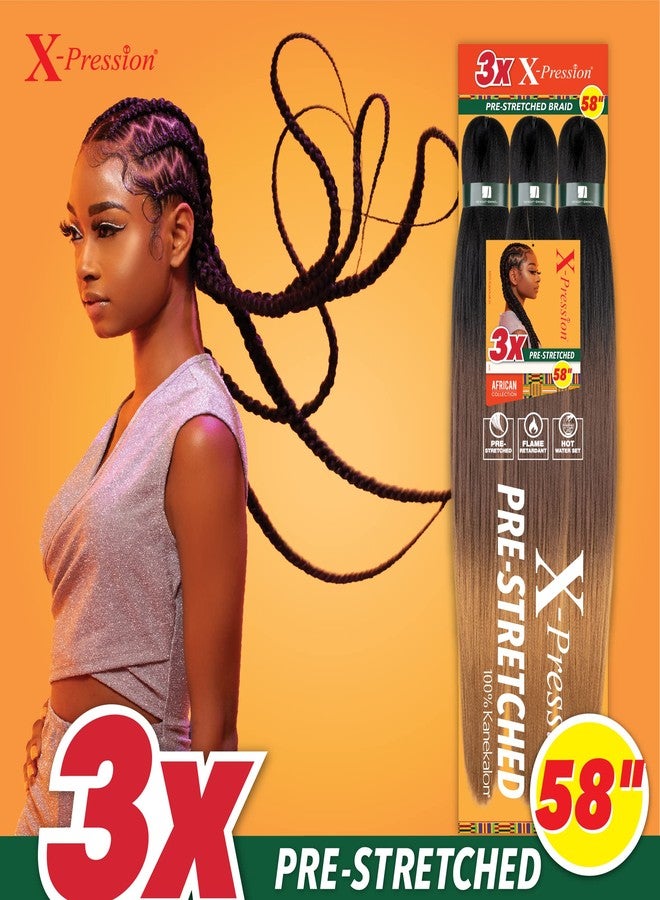 Sensationnel X-pression prestretched braiding hair - 3x braid 58 inch all kanekalon flame retardant synthetic braid for box braids and twists (4 pack, 1 JETBLACK) - Image 3