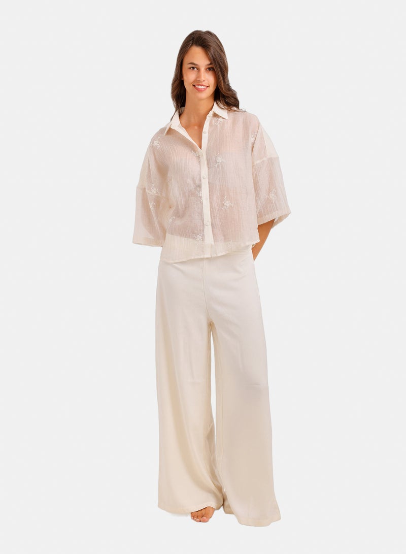 Carina Embroidered Wide-Leg Pyjama - Image 1