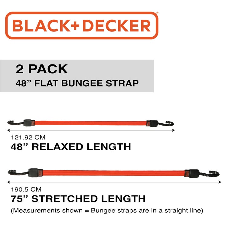 Black+Decker BDX1012 Black/Orange 48" Flat Bungee Cord Straps, 2 Pack - Image 5