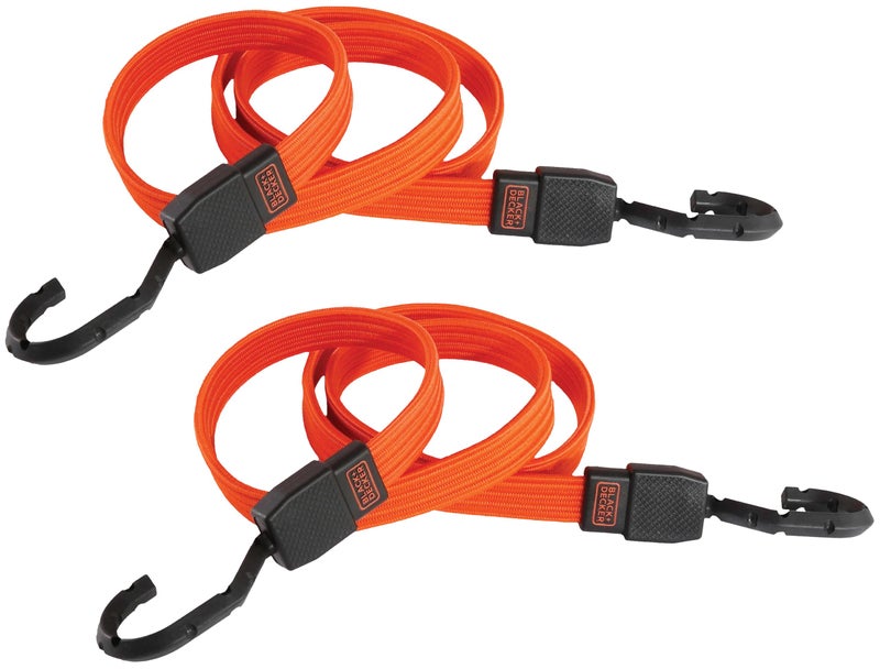 Black+Decker BDX1012 Black/Orange 48" Flat Bungee Cord Straps, 2 Pack - Image 1