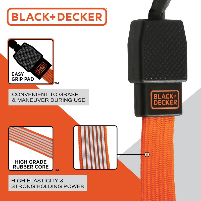 Black+Decker BDX1012 Black/Orange 48" Flat Bungee Cord Straps, 2 Pack - Image 4