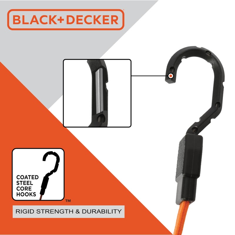 Black+Decker BDX1012 Black/Orange 48" Flat Bungee Cord Straps, 2 Pack - Image 3