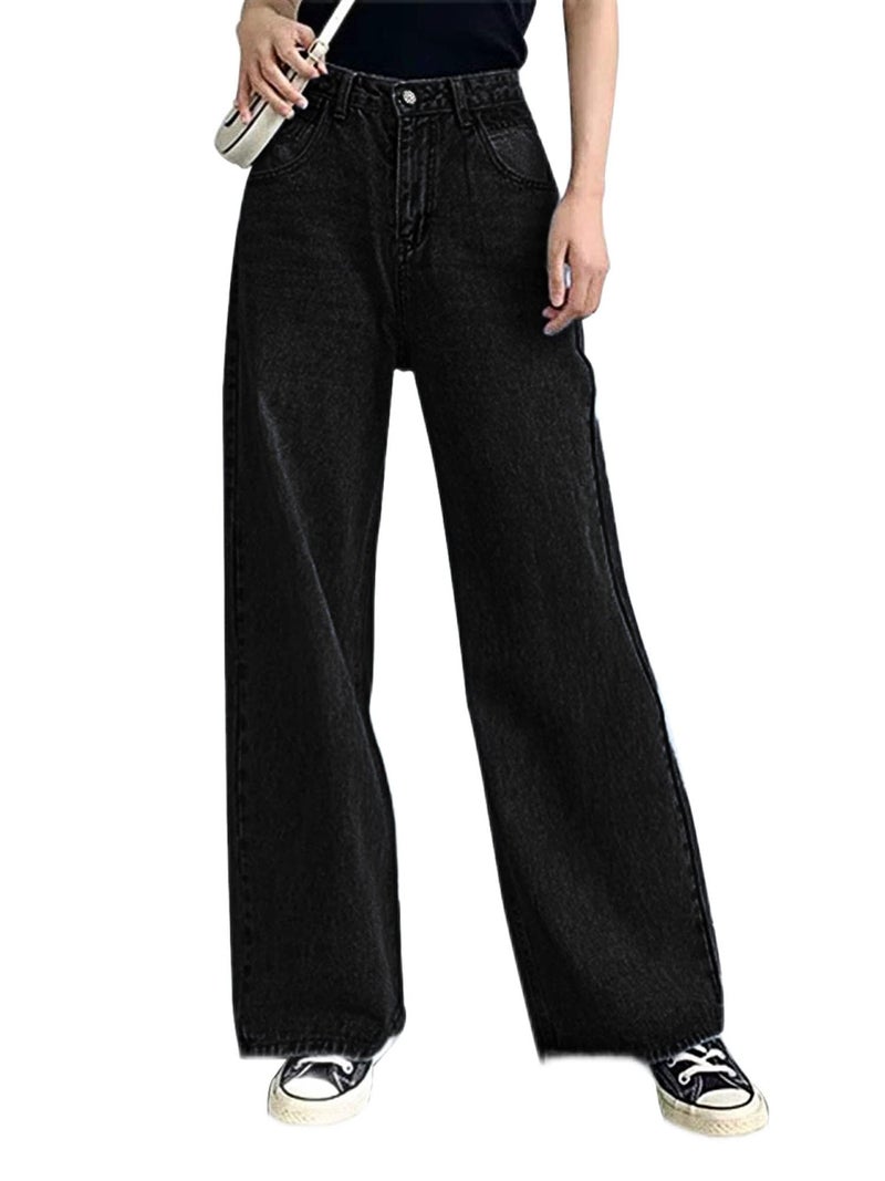 HDLTE Baggy Wide Leg Jeans for Women High Waisted Trendy Flare Jeans Boyfriend Denim Pants with Patch Pockets,Black,X-Large - Image 1