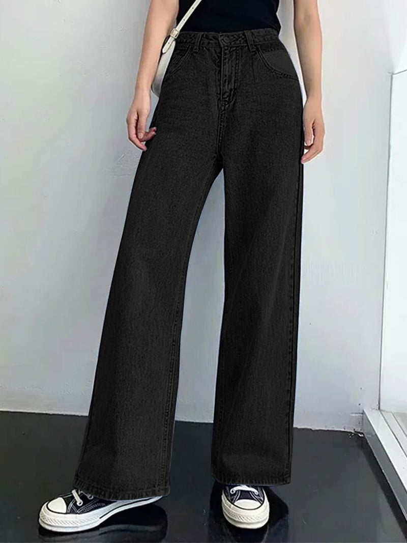 HDLTE Baggy Wide Leg Jeans for Women High Waisted Trendy Flare Jeans Boyfriend Denim Pants with Patch Pockets,Black,X-Large - Image 4